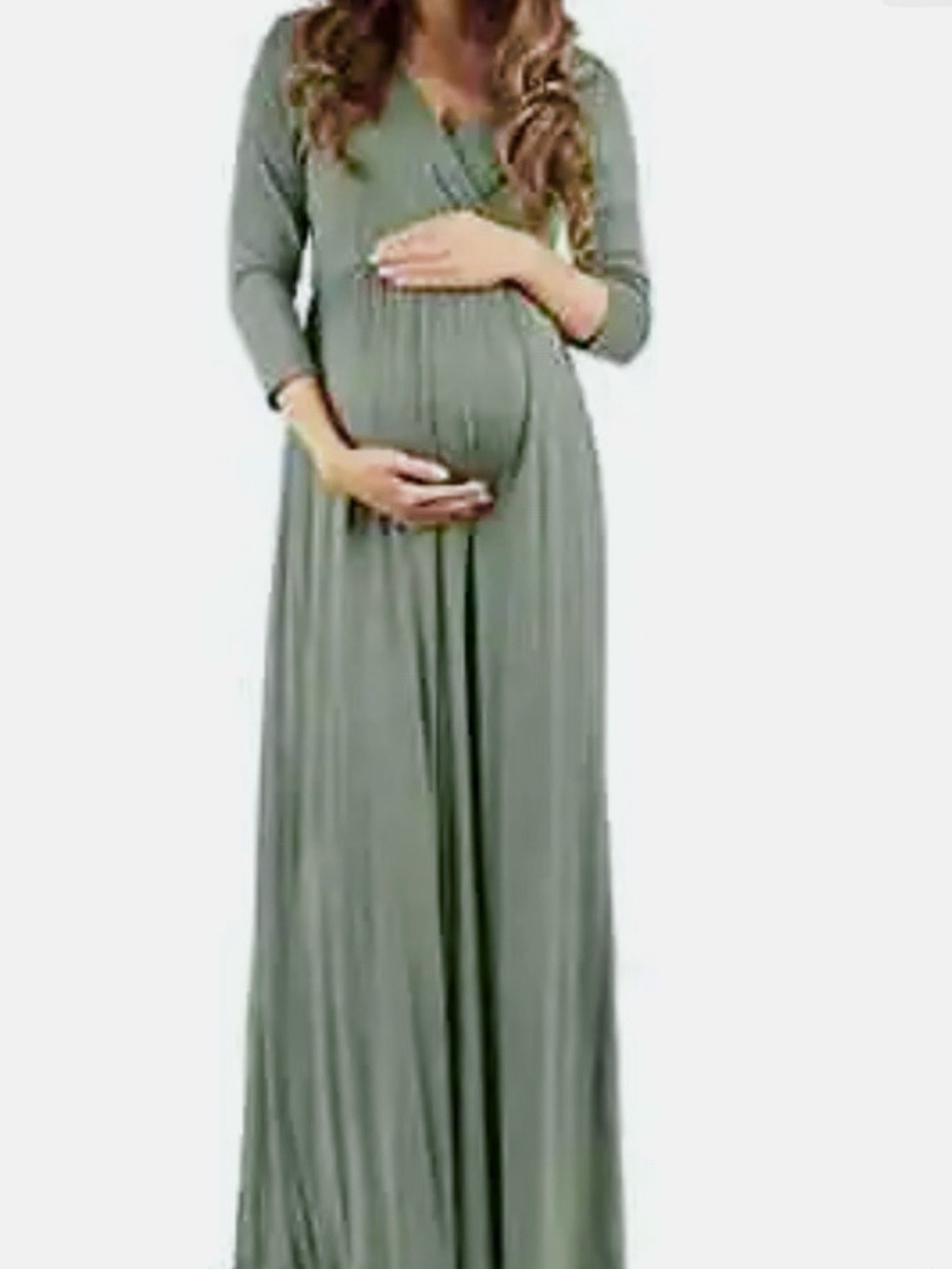 NWOT Mother Bee Maternity Faux Wrap Maxi Dress in Sage Green